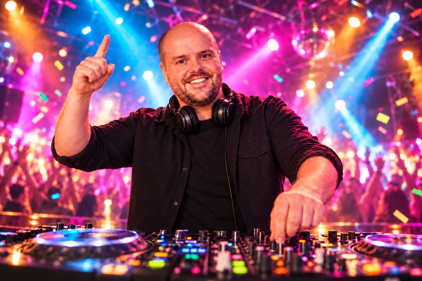 DJ Markza achter de draaitafels tijdens een feestelijk optreden